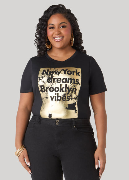 Ashley Stewart New York Graphic Tee Black