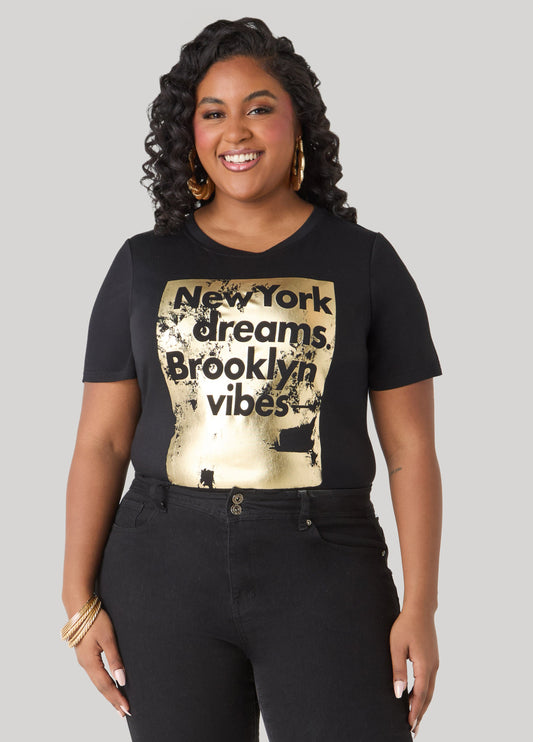 Ashley Stewart New York Graphic Tee Black