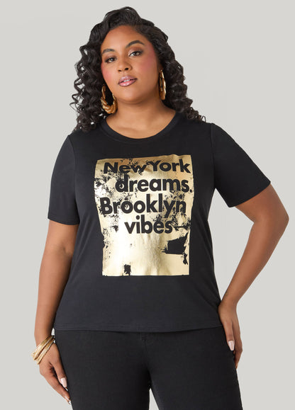 Ashley Stewart New York Graphic Tee Black