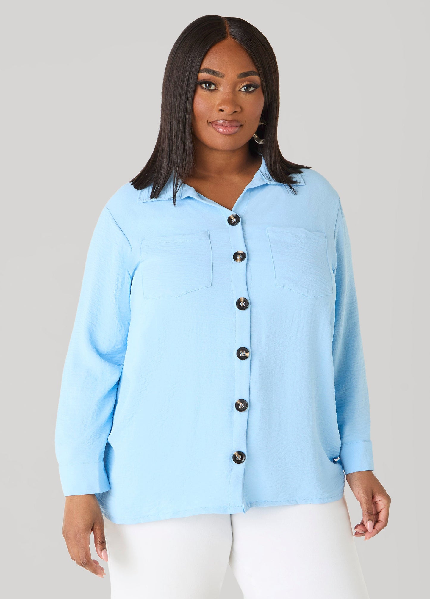 Ashley Stewart Textured Collared Shirt Light Pastel Blue