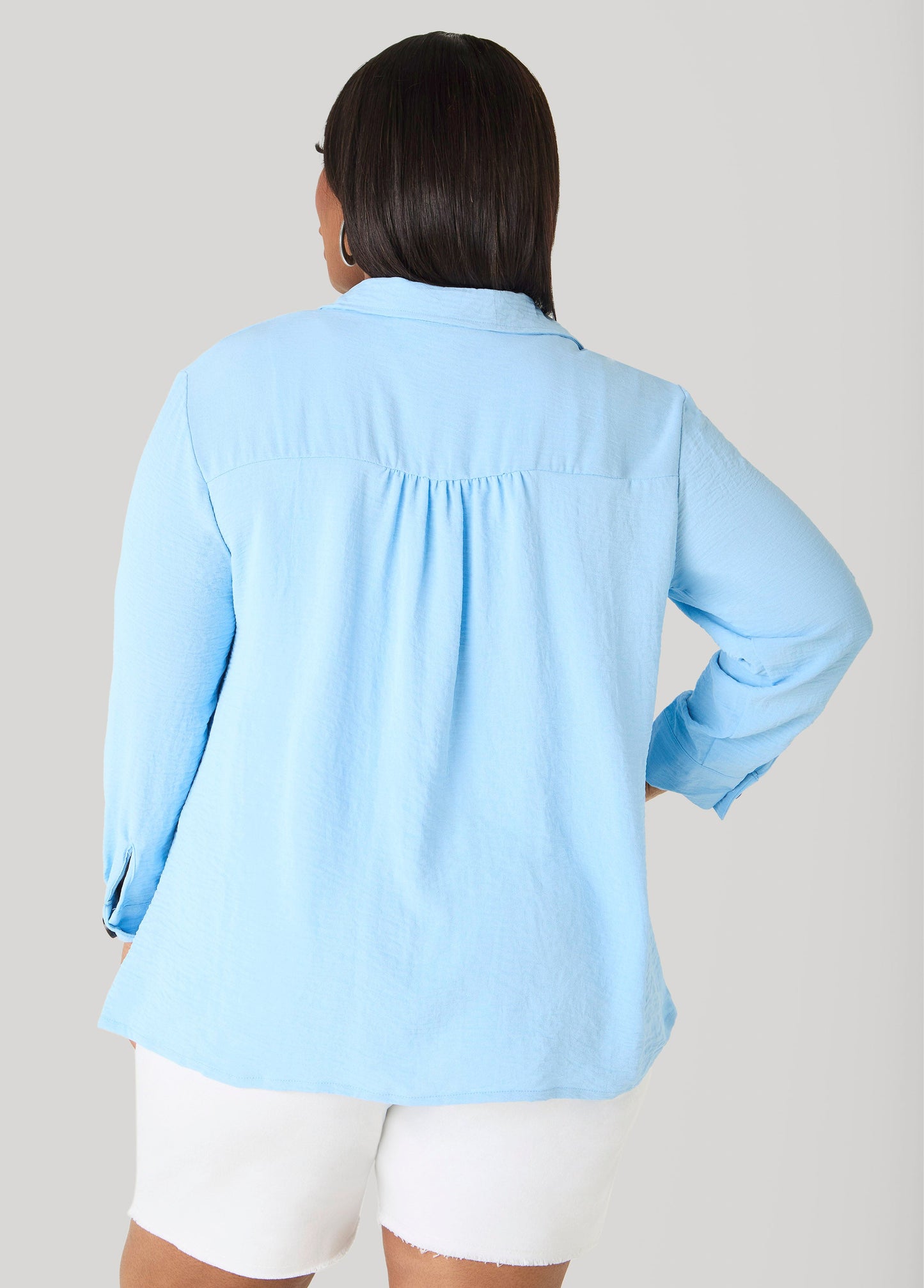 Ashley Stewart Textured Collared Shirt Light Pastel Blue