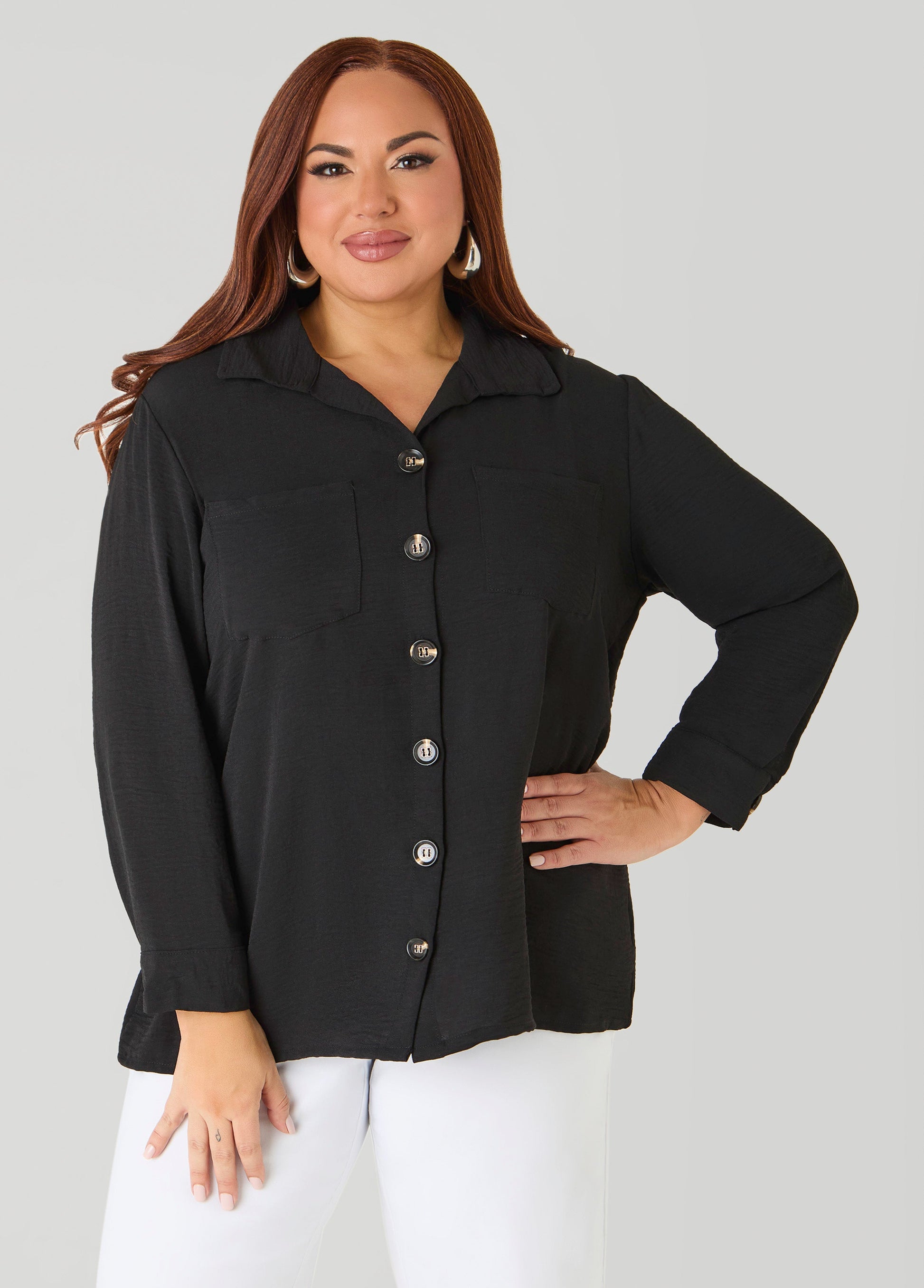 Ashley Stewart Textured Collared Shirt Light Pastel Blue
