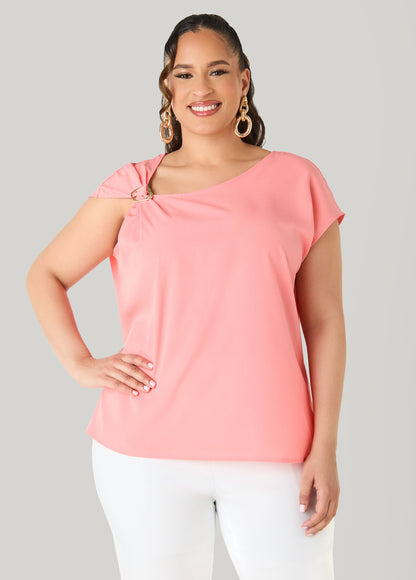 Ashley Stewart Embellished Crepe Top Blue