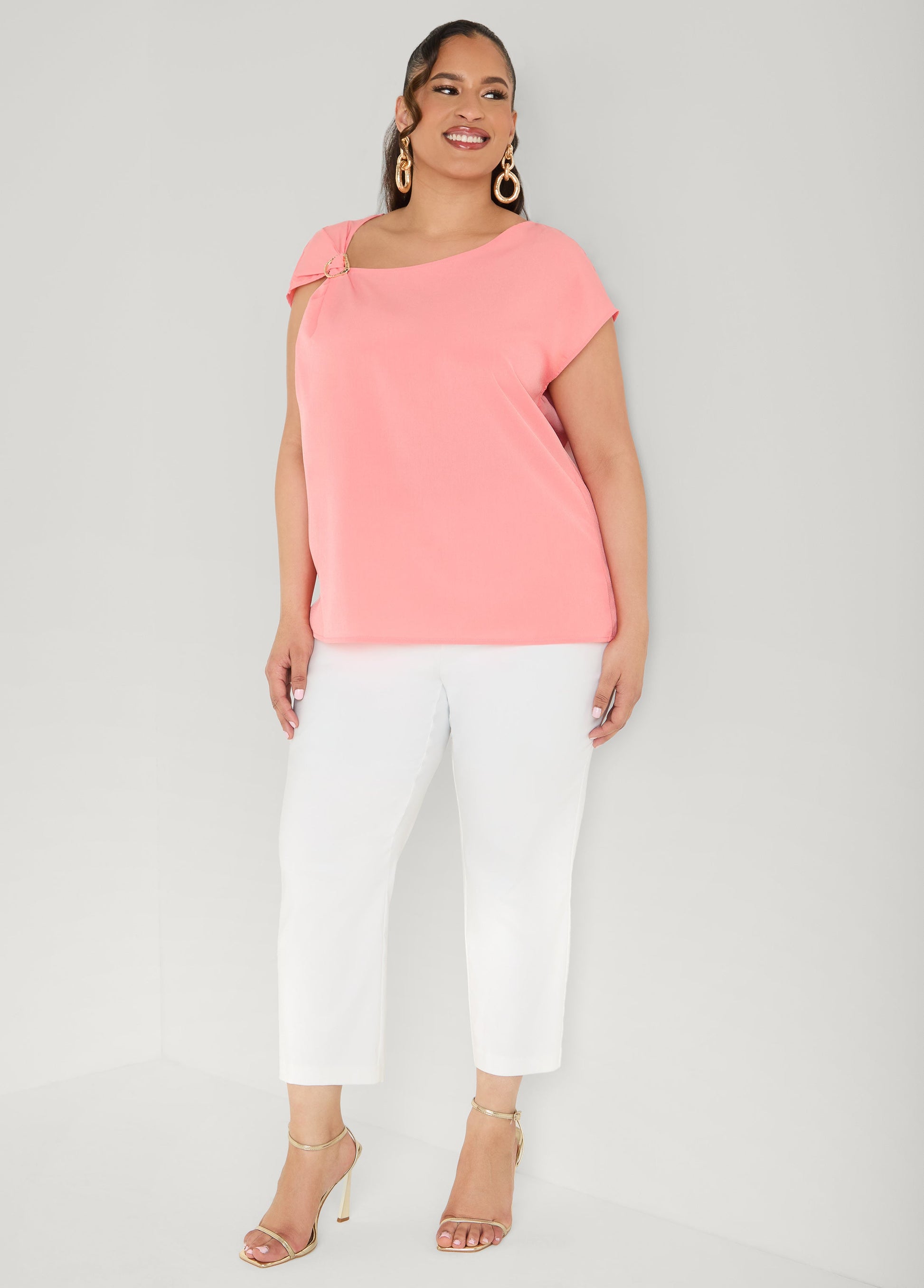 Ashley Stewart Embellished Crepe Top Blue
