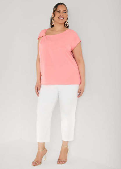 Ashley Stewart Embellished Crepe Top Blue