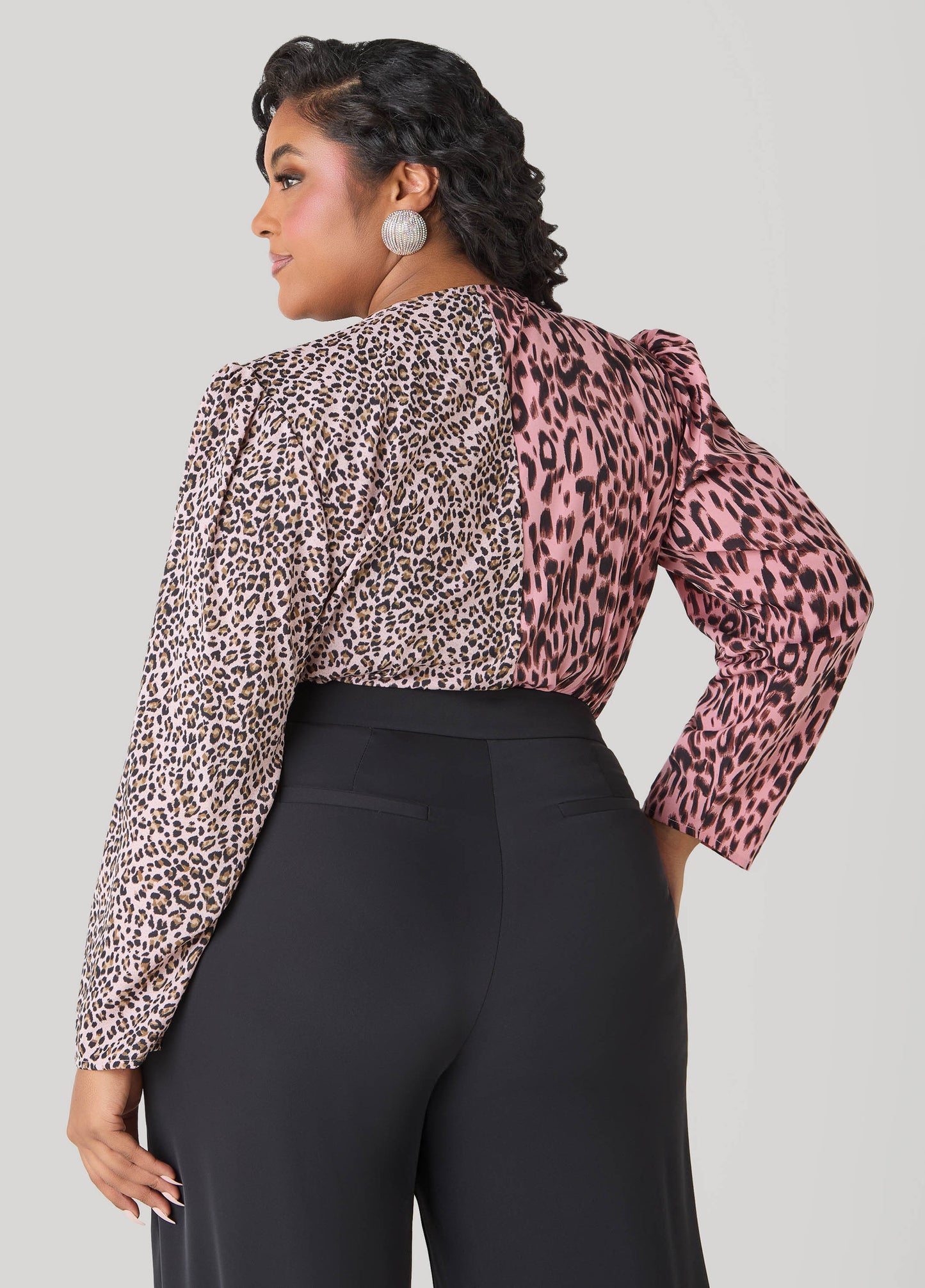 Ashley Stewart Paneled Leopard Print Bodysuit Multi
