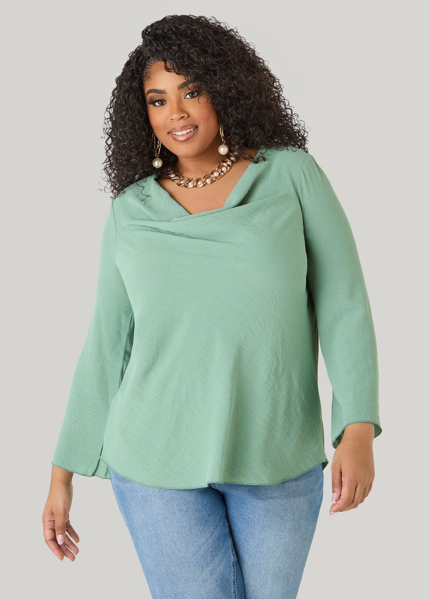 Ashley Stewart Textured Cowl Neck Blouse Pink