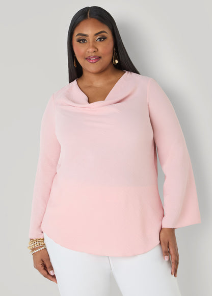Ashley Stewart Textured Cowl Neck Blouse Pink