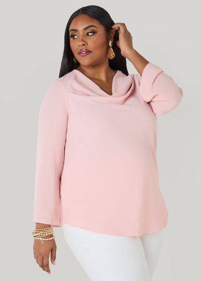 Ashley Stewart Textured Cowl Neck Blouse Pink