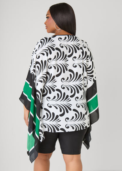 Ashley Stewart Printed Drama Sleeve Tunic White Black