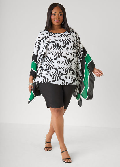 Ashley Stewart Printed Drama Sleeve Tunic White Black