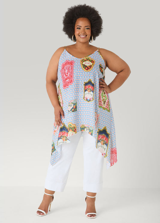 Ashley Stewart Chain Trimmed Printed Top Multi