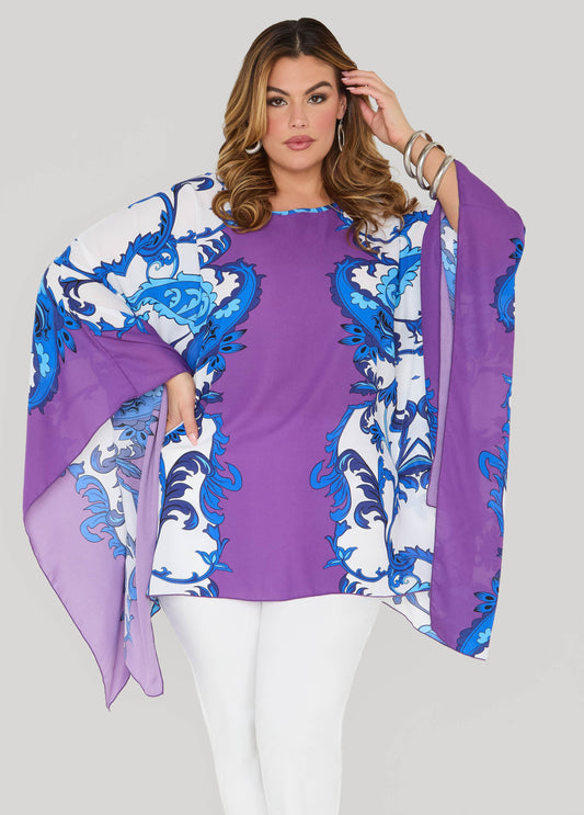 Ashley Stewart Draped Printed Poncho Pansy
