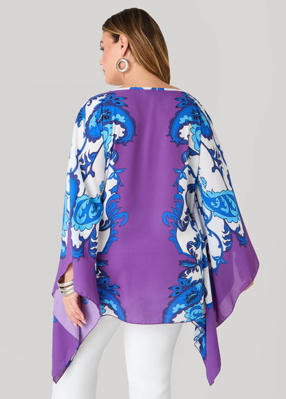 Ashley Stewart Draped Printed Poncho Pansy