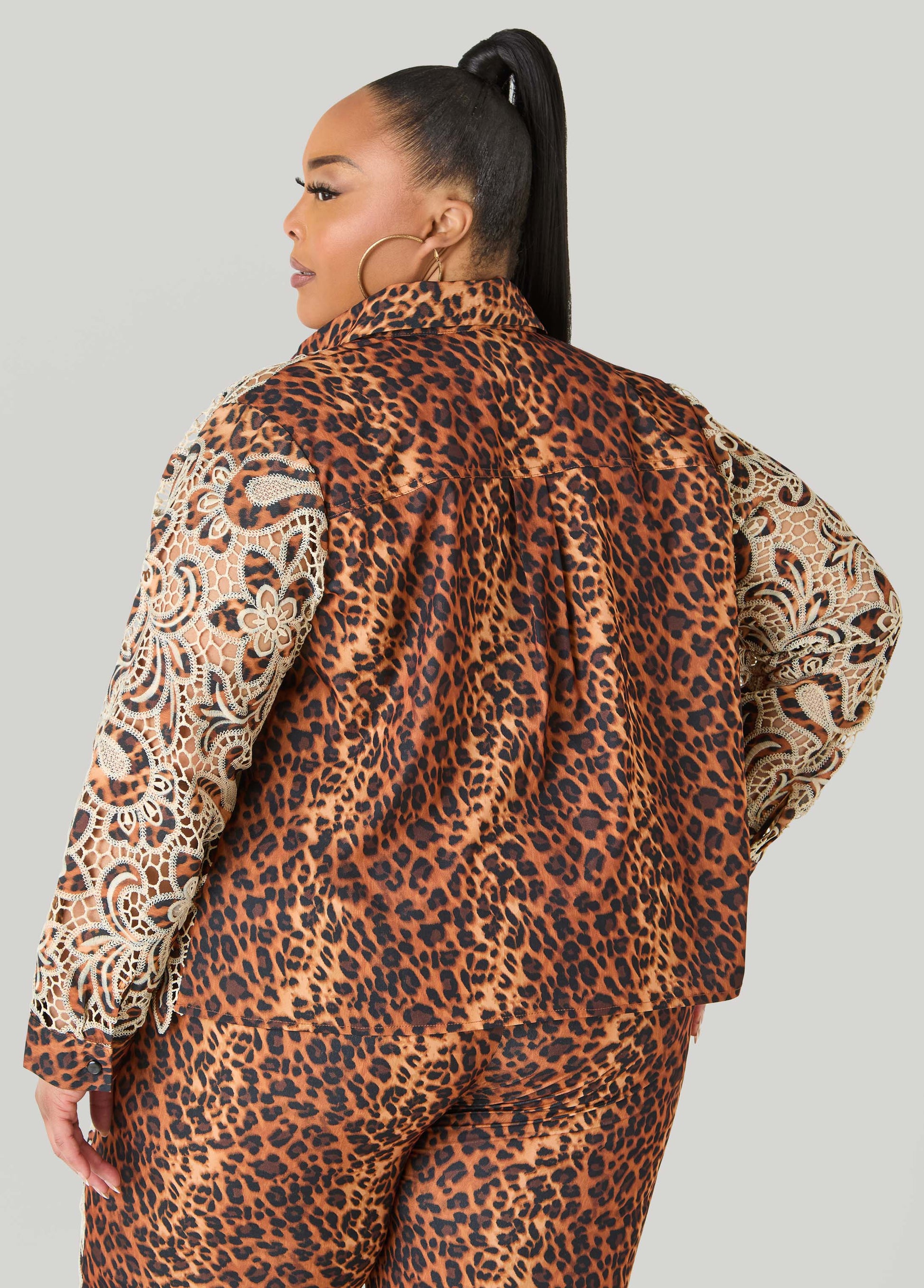 Ashley Stewart Leopard Print Corded Lace Shirt Natural Leopard