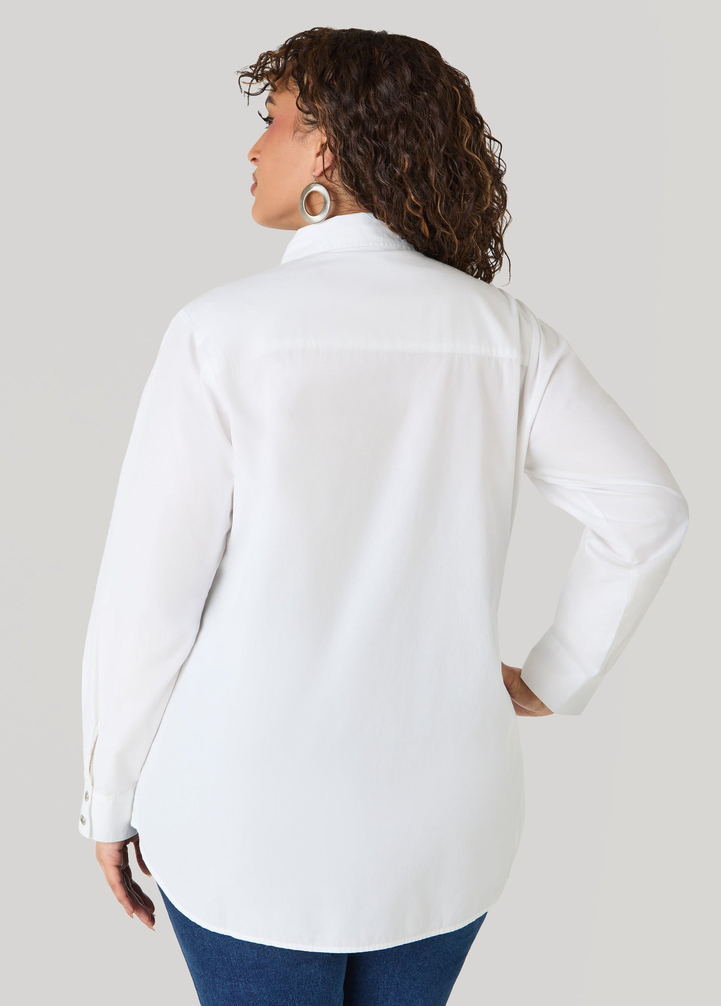 Ashley Stewart Studded Cotton Shirt White