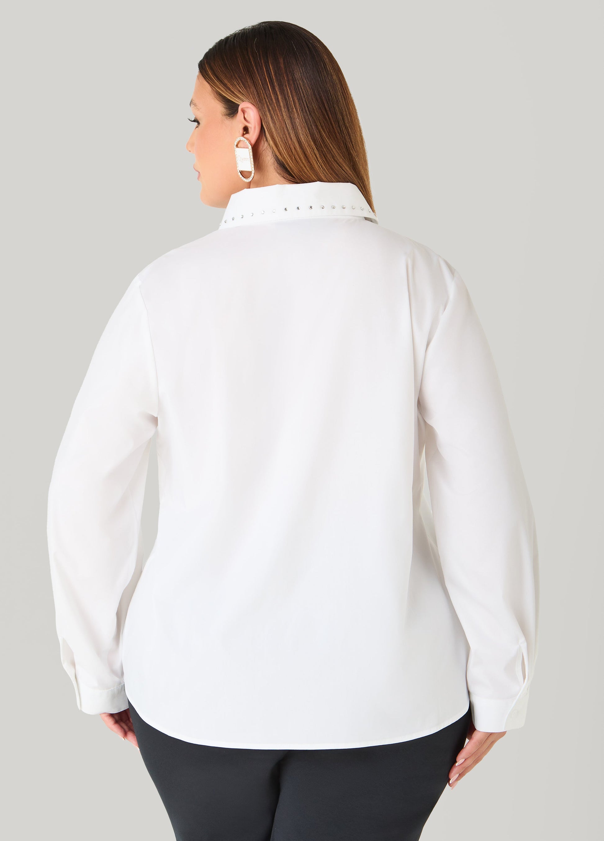 Ashley Stewart Crystal Cotton Blend Shirt White