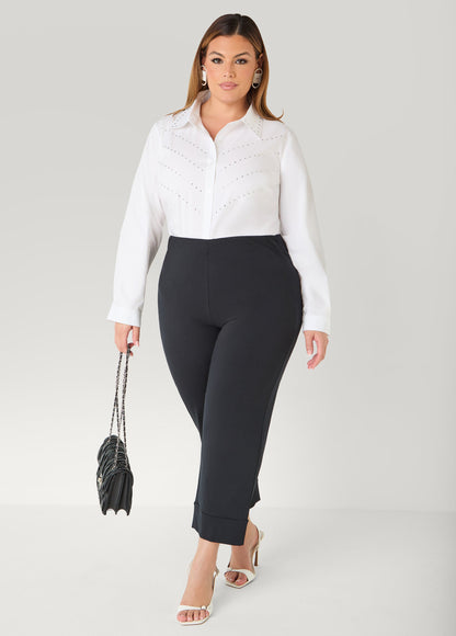 Ashley Stewart Crystal Cotton Blend Shirt White