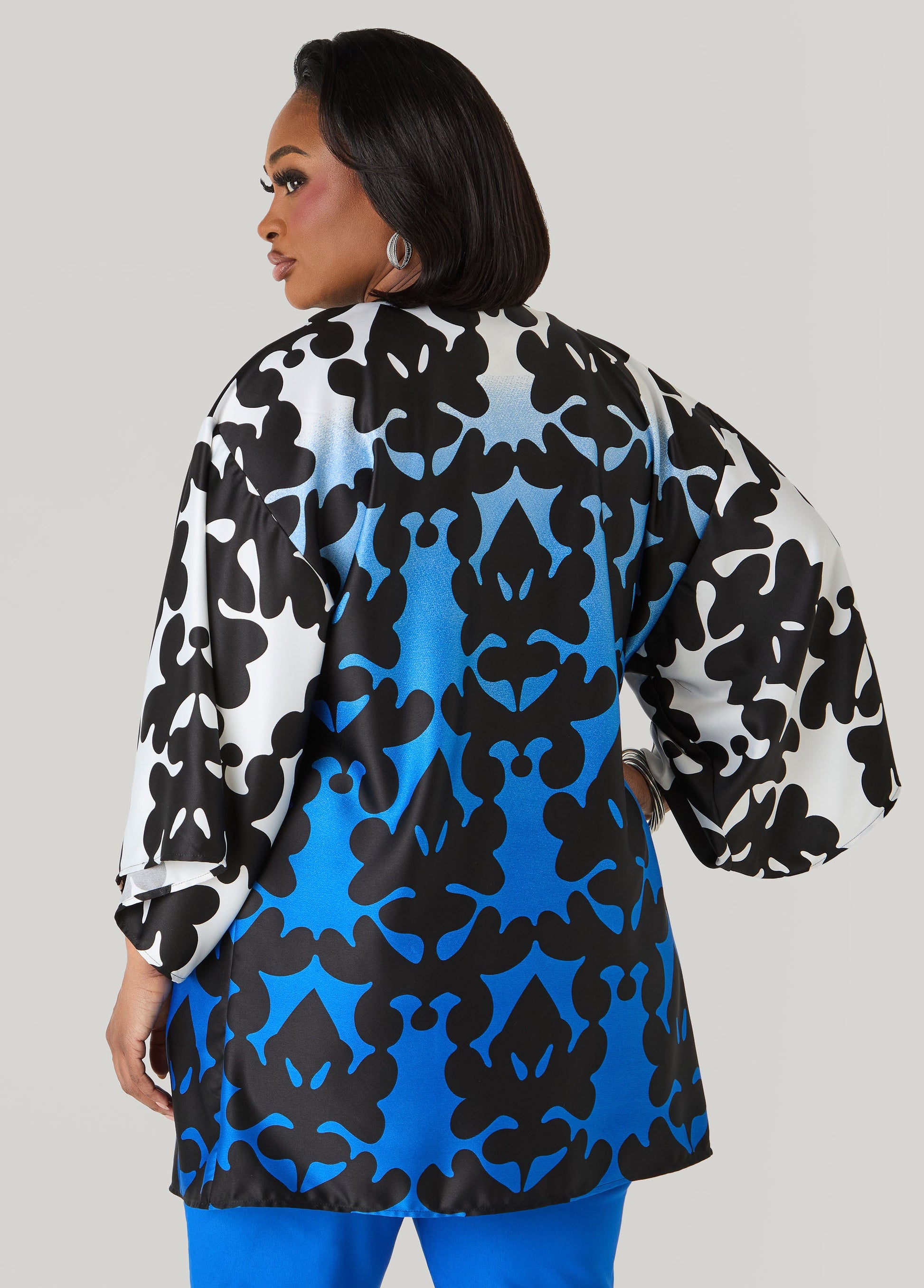 Ashley Stewart Ombre Printed Satin Kimono Victoria Blue