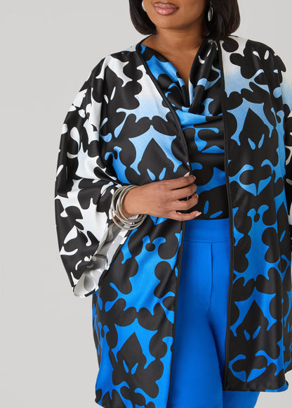 Ashley Stewart Ombre Printed Satin Kimono Victoria Blue