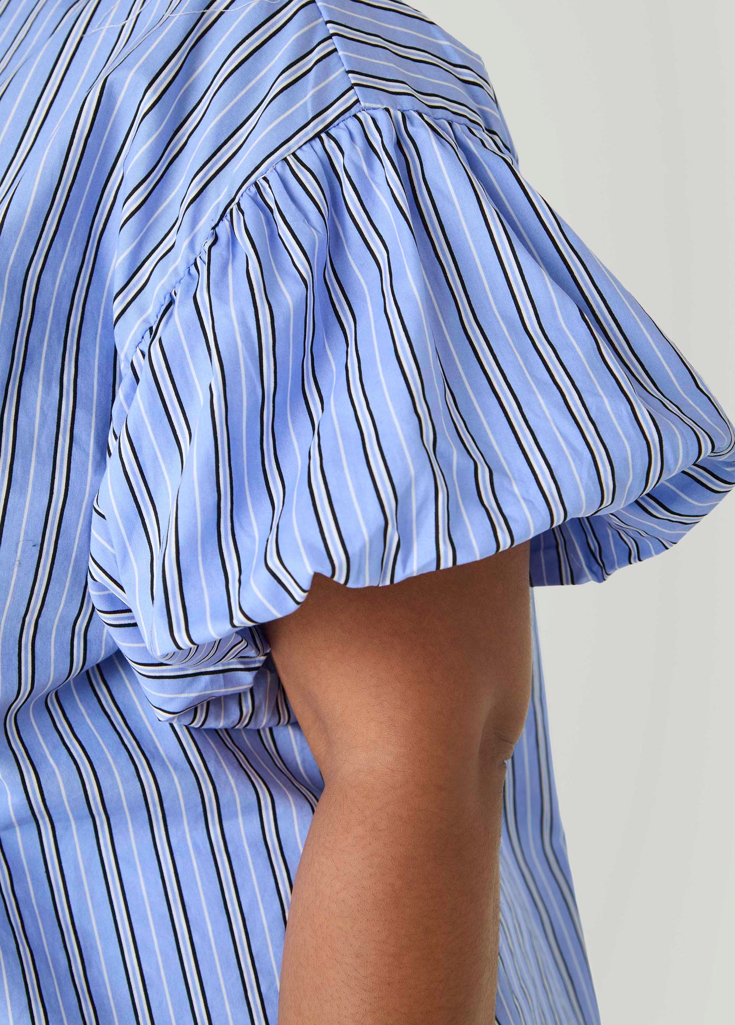 Ashley Stewart Striped Puff Sleeved Shirt Blue