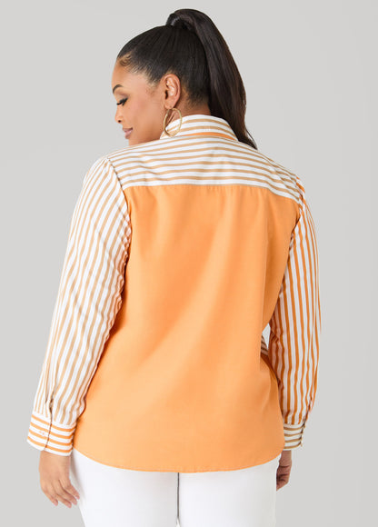 Ashley Stewart Colorblocked Striped Shirt Desert Sun