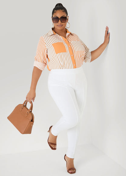Ashley Stewart Colorblocked Striped Shirt Desert Sun