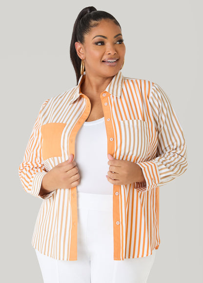Ashley Stewart Colorblocked Striped Shirt Desert Sun