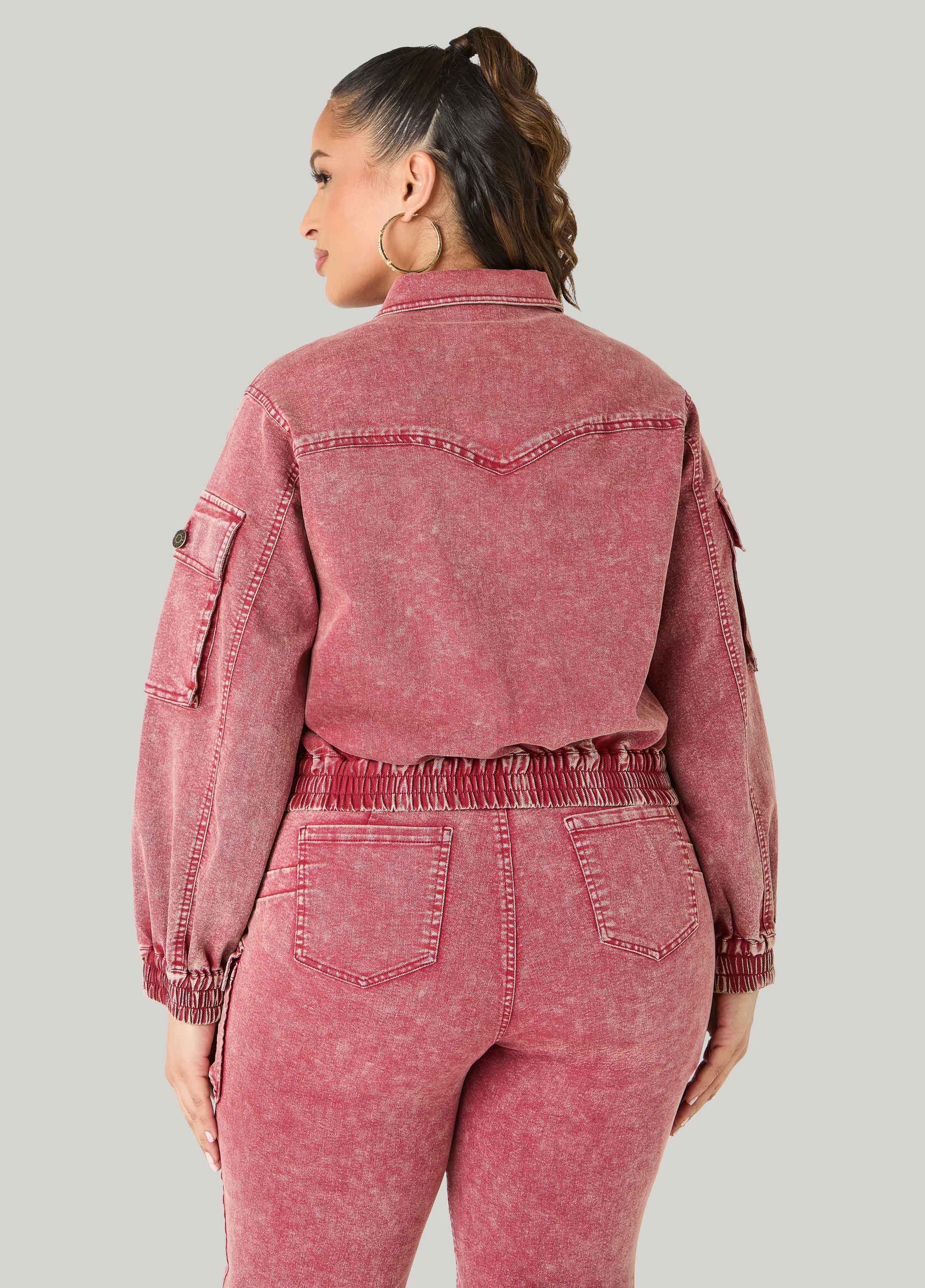 Ashley Stewart Stonewash Denim Cargo Jacket Confetti