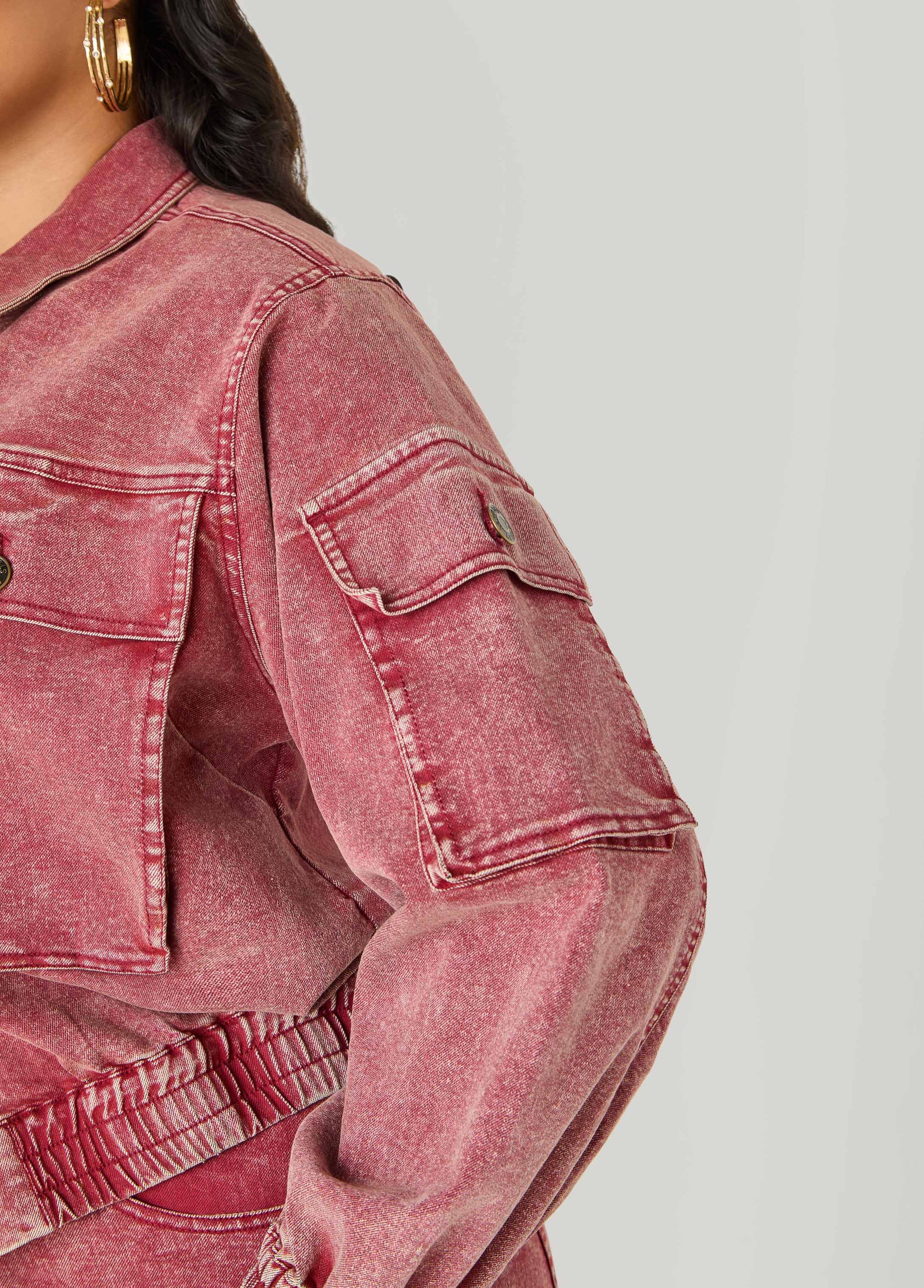 Ashley Stewart Stonewash Denim Cargo Jacket Confetti