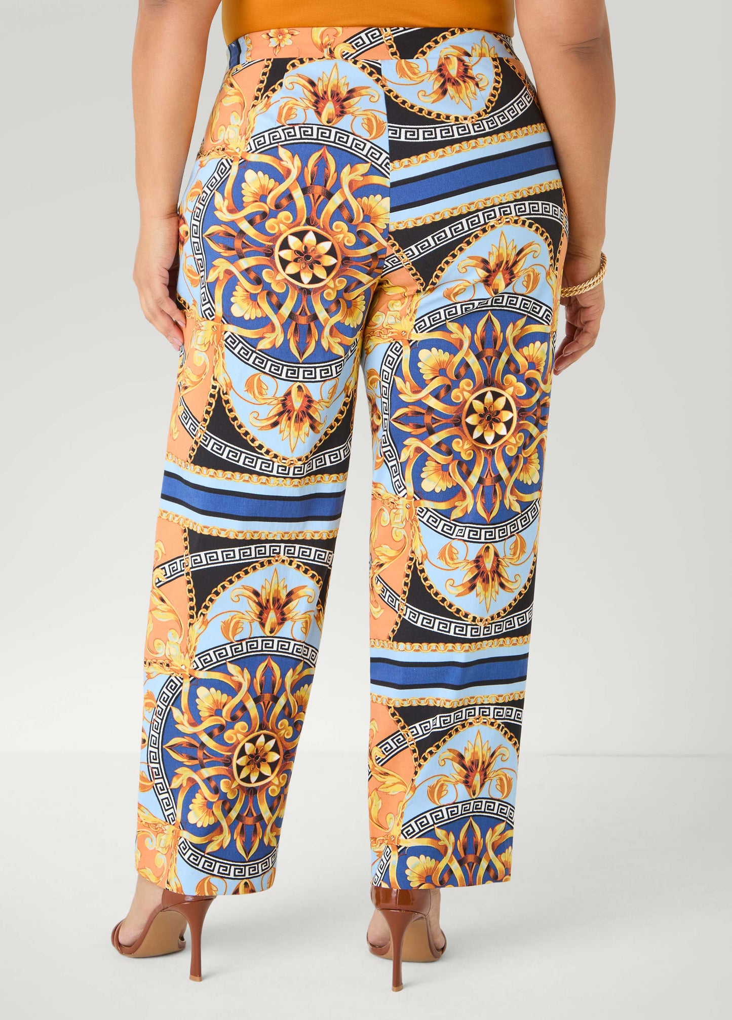 Ashley Stewart Millennium Scarf Print Trousers Navy Peony