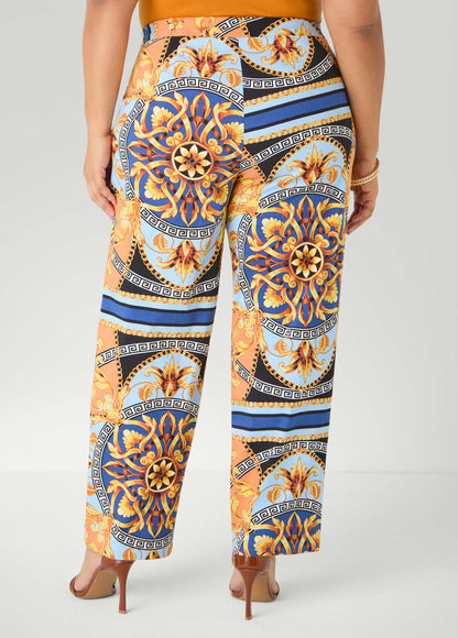 Ashley Stewart Millennium Scarf Print Trousers Navy Peony