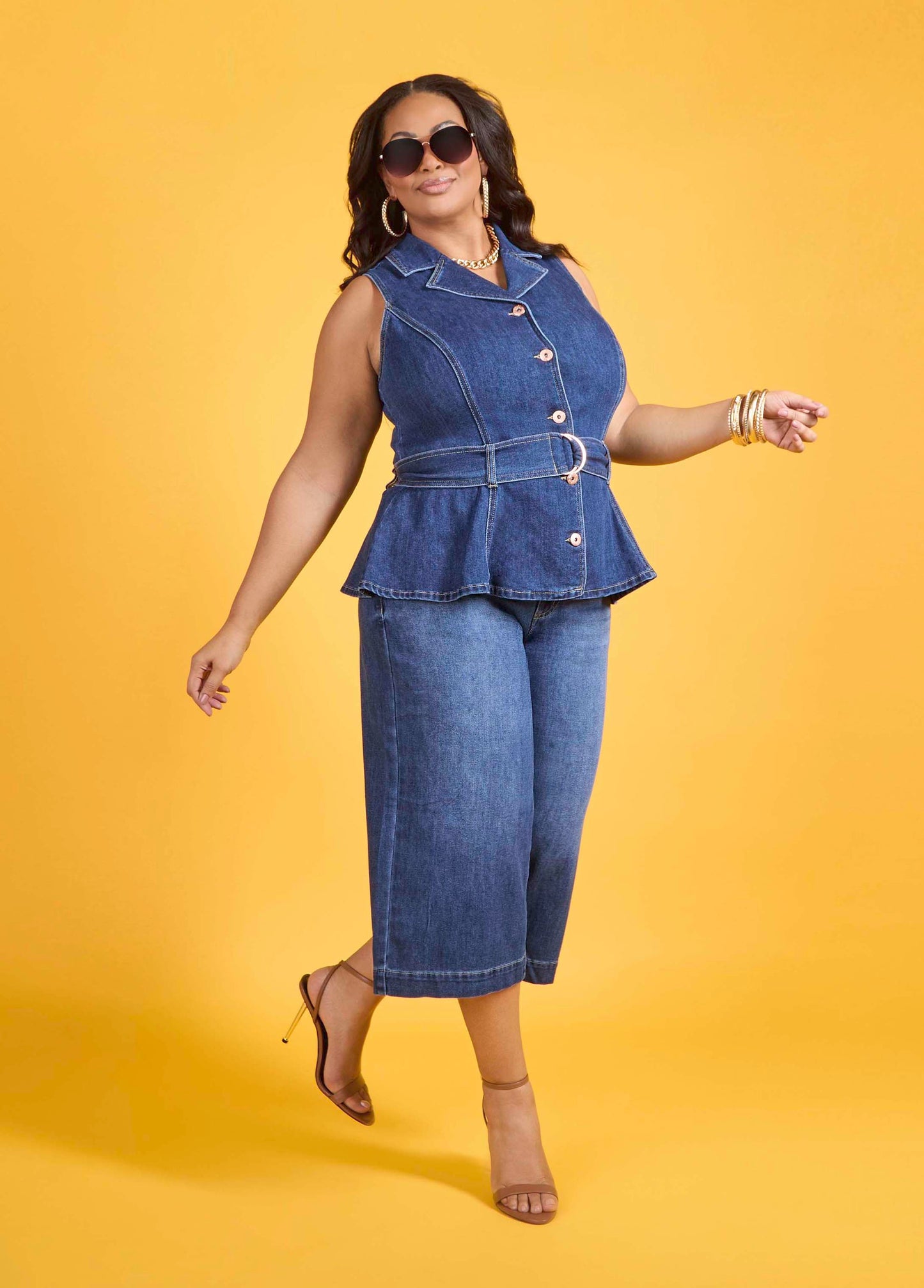 Ashley Stewart Wide Leg Denim Capris Dk Wash