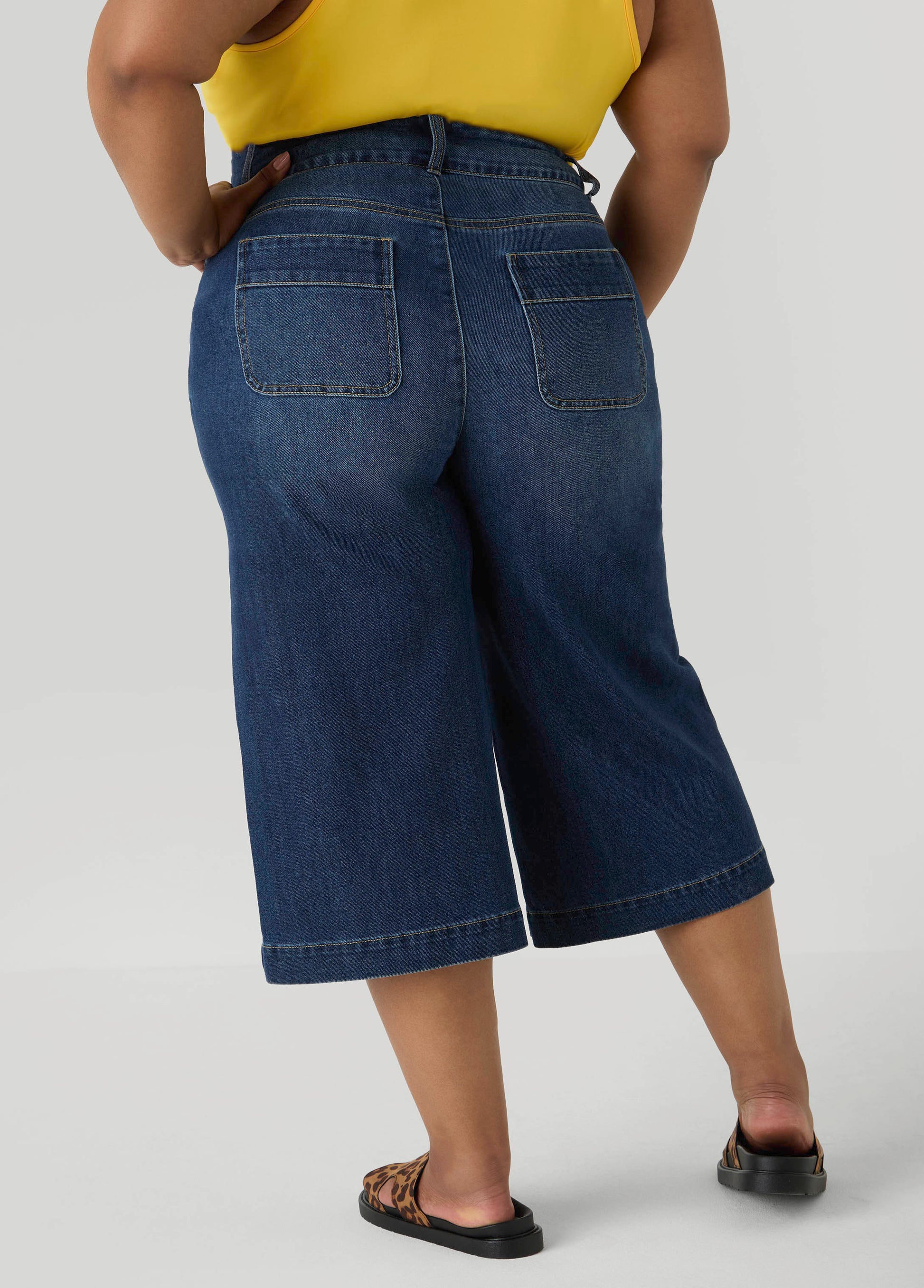 Ashley Stewart Wide Leg Denim Capris Dk Wash
