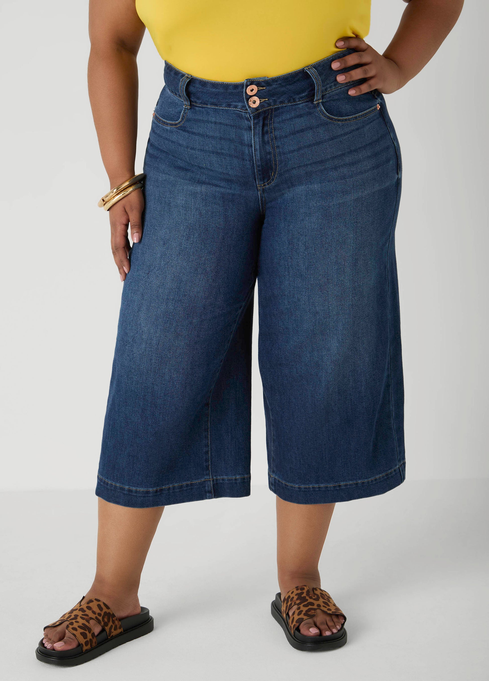 Ashley Stewart Wide Leg Denim Capris Dk Wash