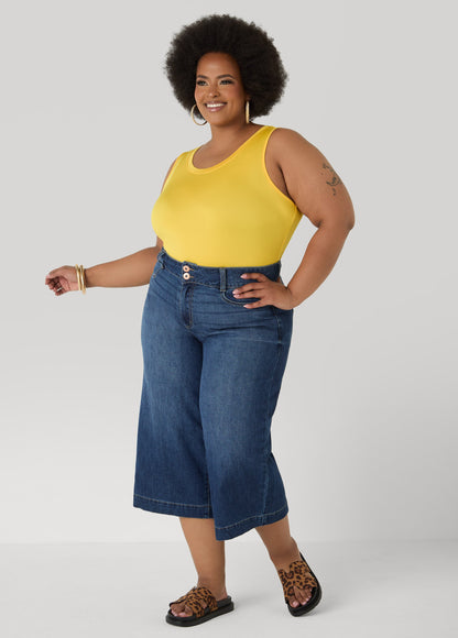 Ashley Stewart Wide Leg Denim Capris Dk Wash