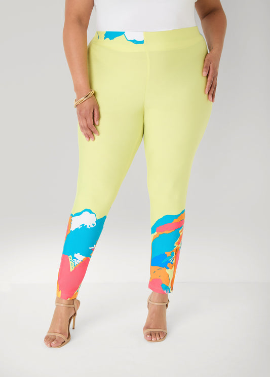Ashley Stewart Abstract Print High Rise Leggings Canary Yellow