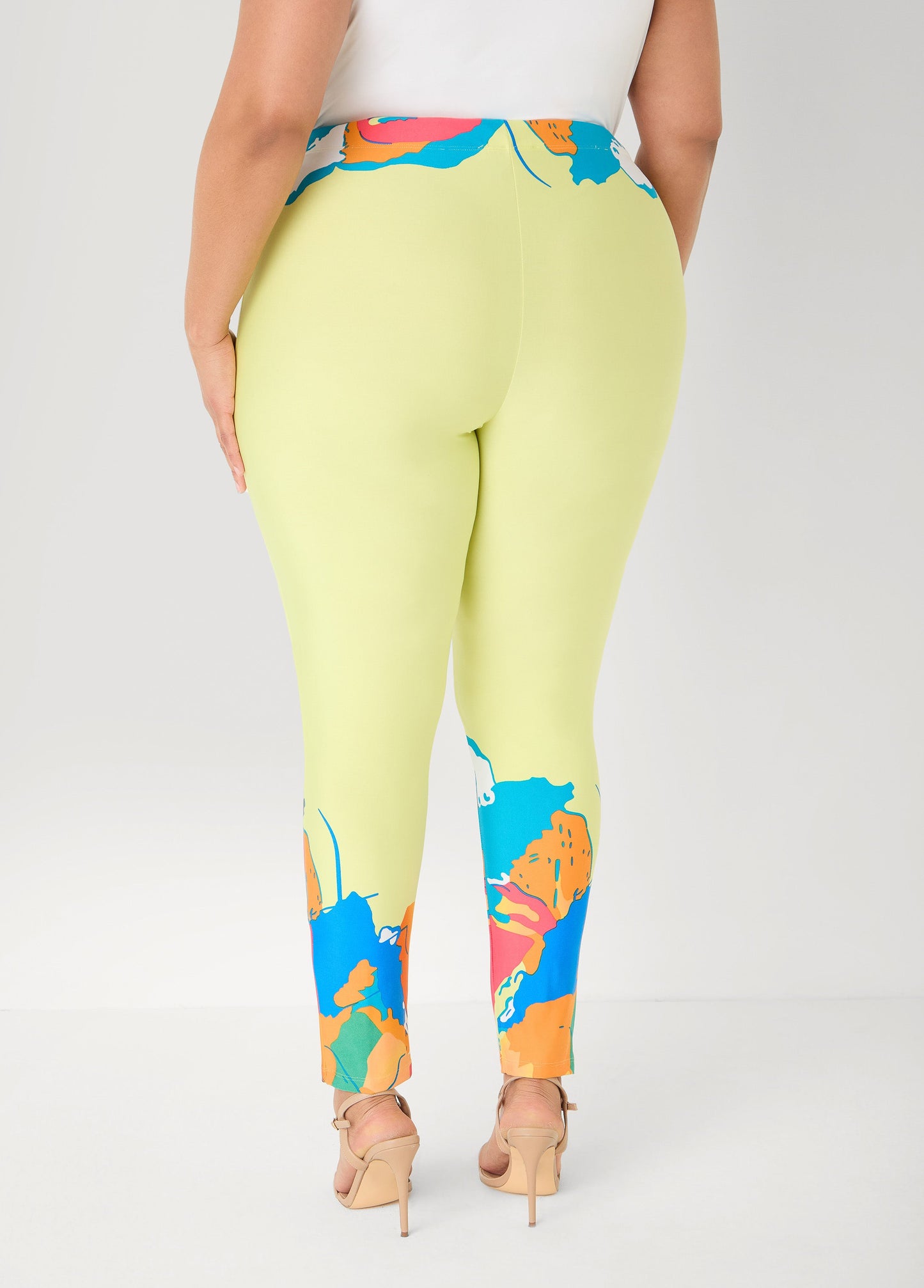 Ashley Stewart Abstract Print High Rise Leggings Canary Yellow