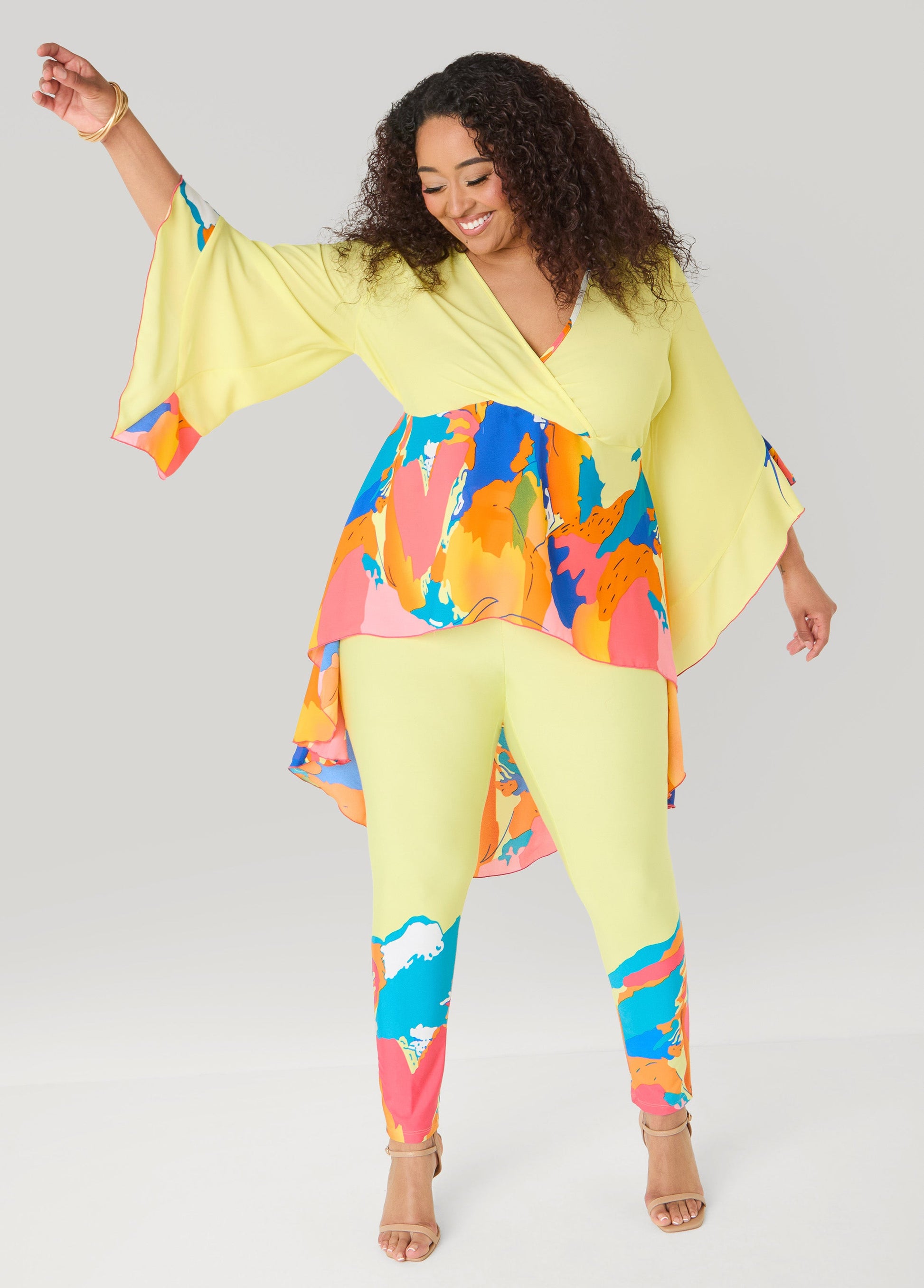 Ashley Stewart Abstract Print High Rise Leggings Canary Yellow