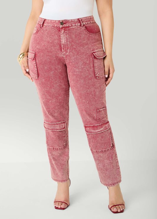 Ashley Stewart Stonewash Slim Leg Cargo Jeans Confetti