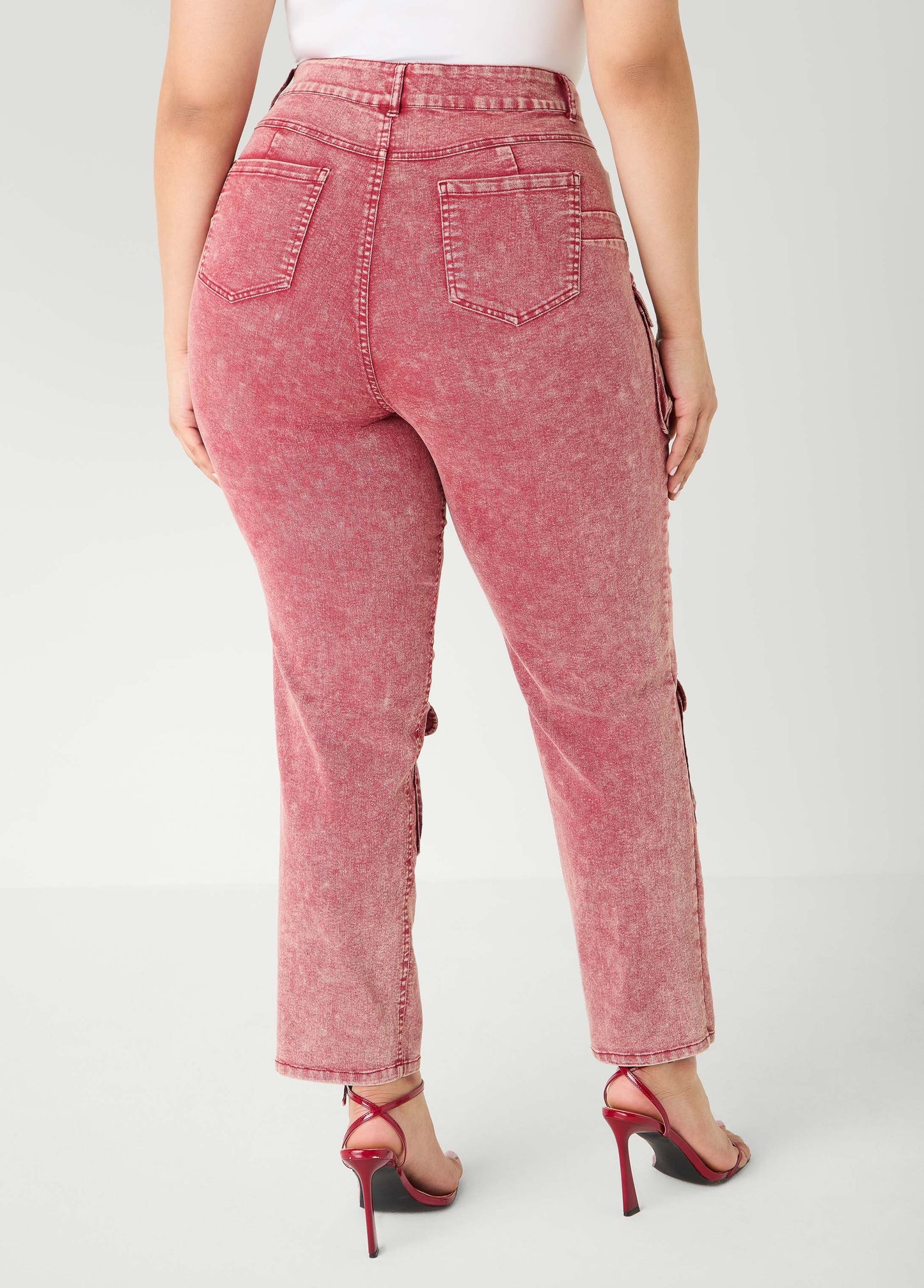 Ashley Stewart Stonewash Slim Leg Cargo Jeans Confetti
