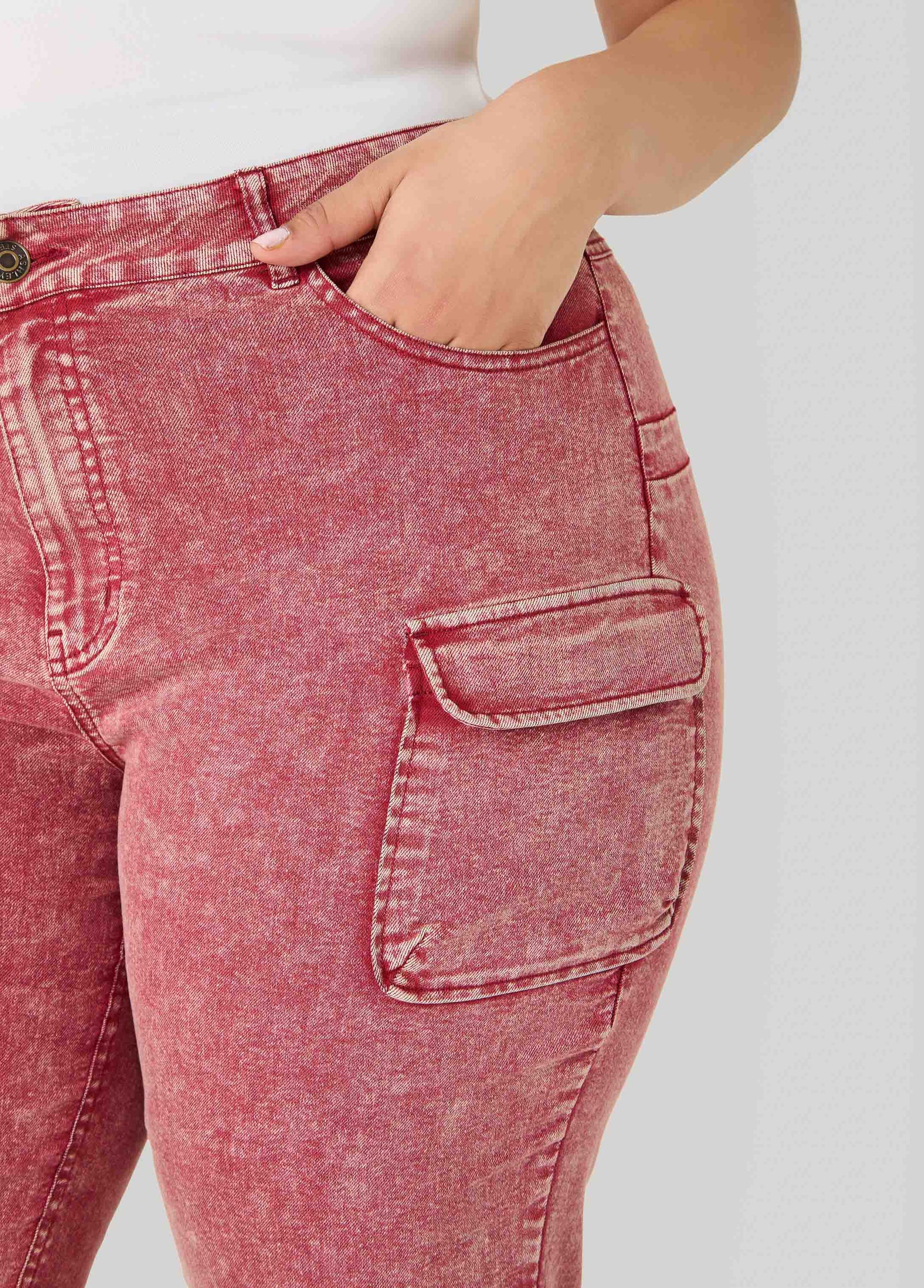 Ashley Stewart Stonewash Slim Leg Cargo Jeans Confetti