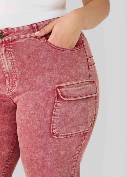 Ashley Stewart Stonewash Slim Leg Cargo Jeans Confetti