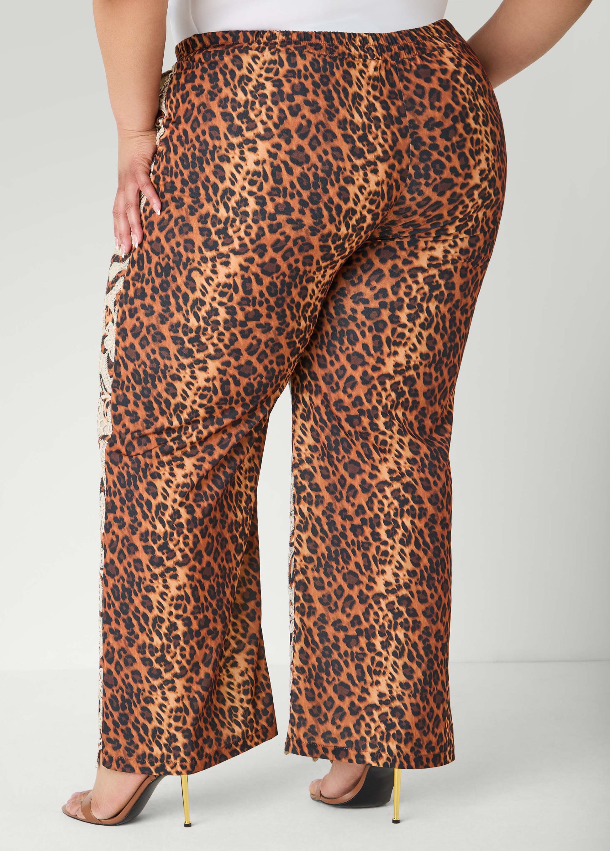 Ashley Stewart Leopard Print Corded Lace Pants Natural Leopard