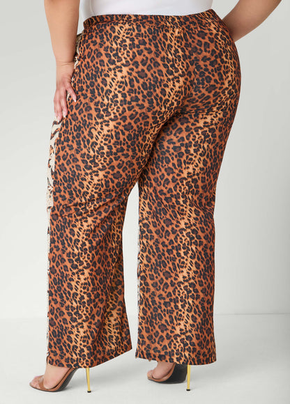 Ashley Stewart Leopard Print Corded Lace Pants Natural Leopard