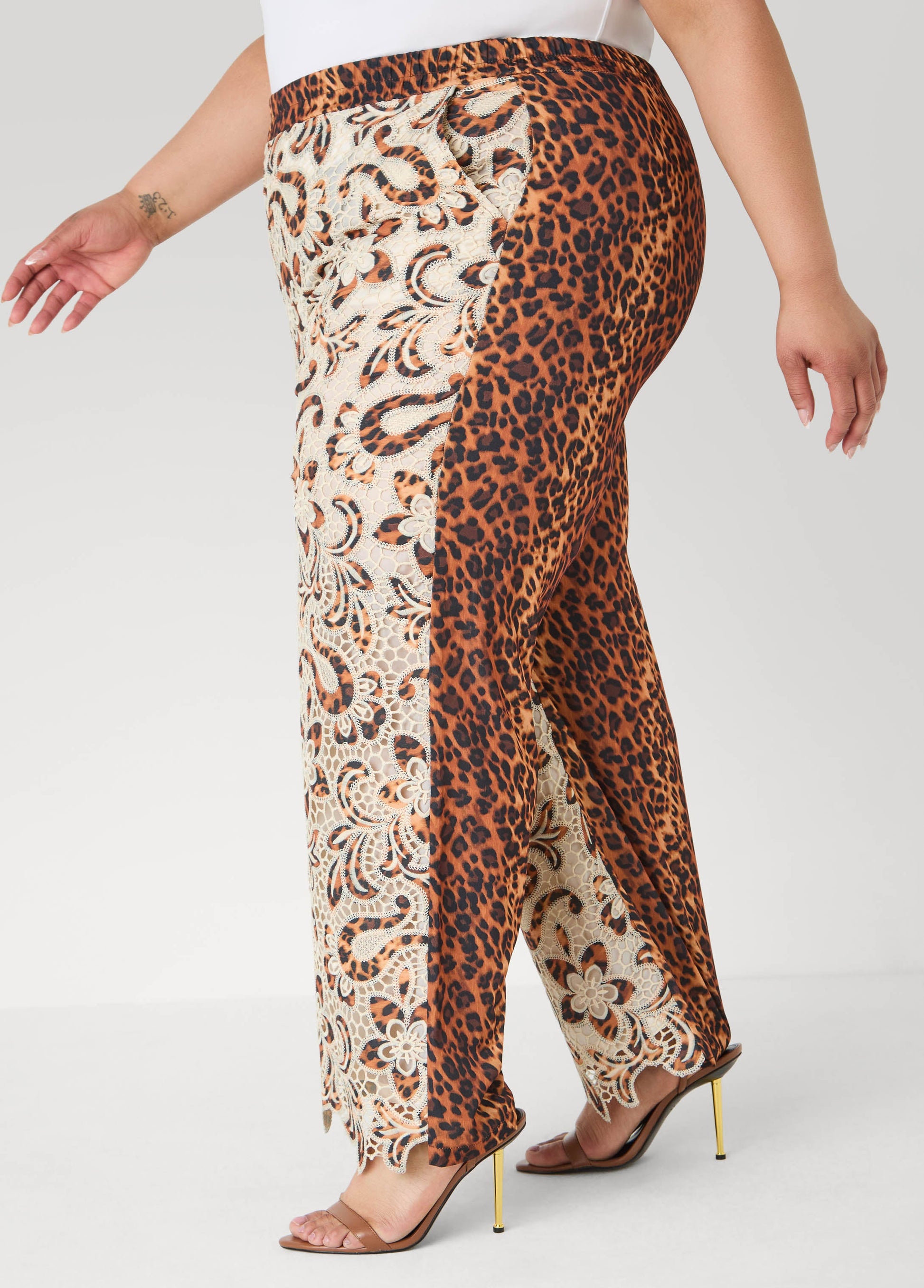 Ashley Stewart Leopard Print Corded Lace Pants Natural Leopard