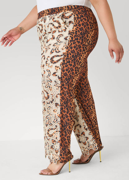 Ashley Stewart Leopard Print Corded Lace Pants Natural Leopard