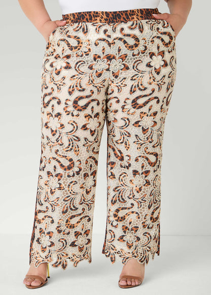 Ashley Stewart Leopard Print Corded Lace Pants Natural Leopard