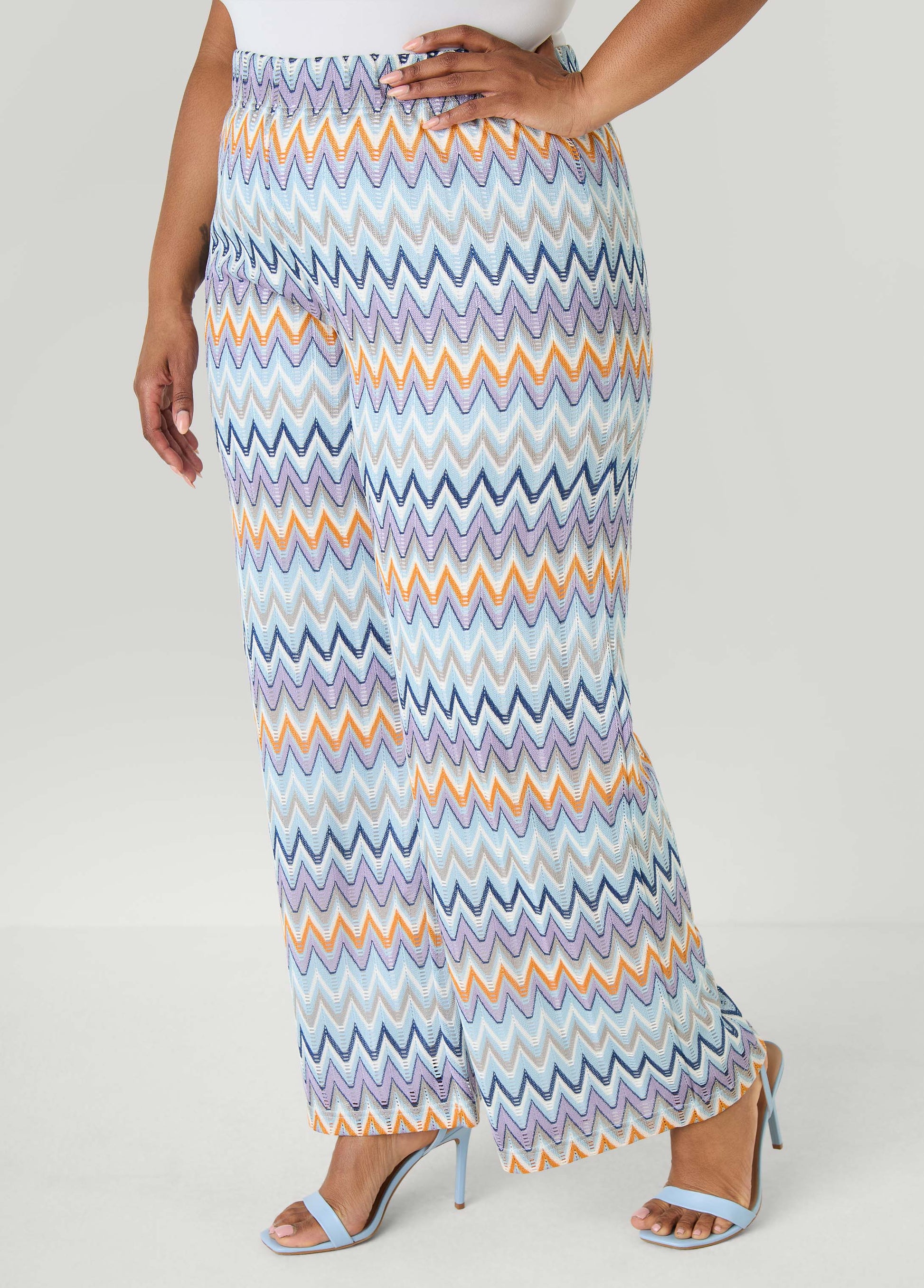 Ashley Stewart Chevron Knit Wide Leg Pants Multi