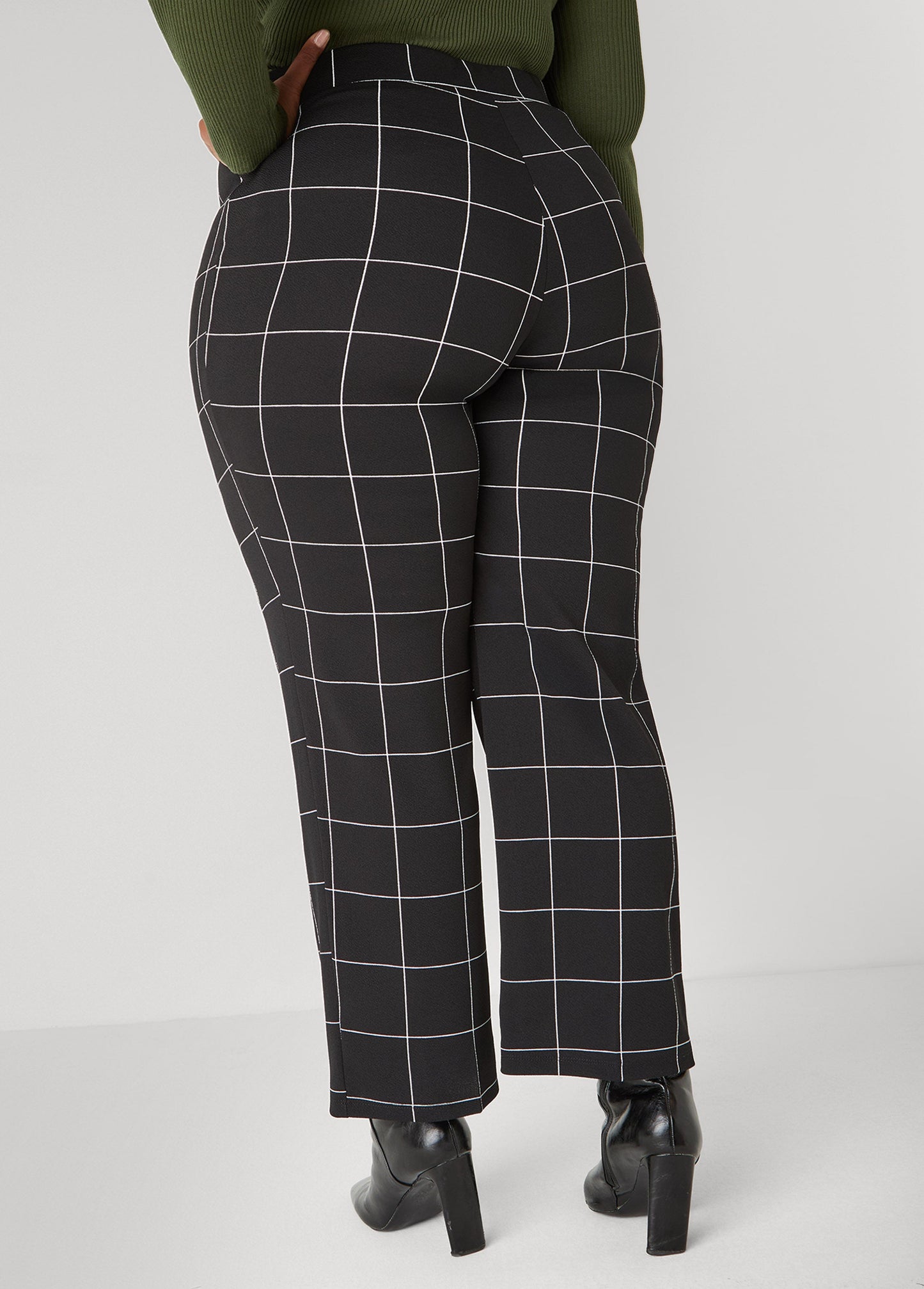 Ashley Stewart Textured Windowpane Print Pants Black White